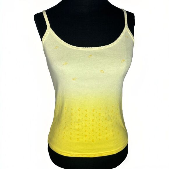 Vintage Y2K Yellow Ombre Tank Top S 2000s Cotton Ditsy Floral Fairy Whimsical - Picture 3 of 10